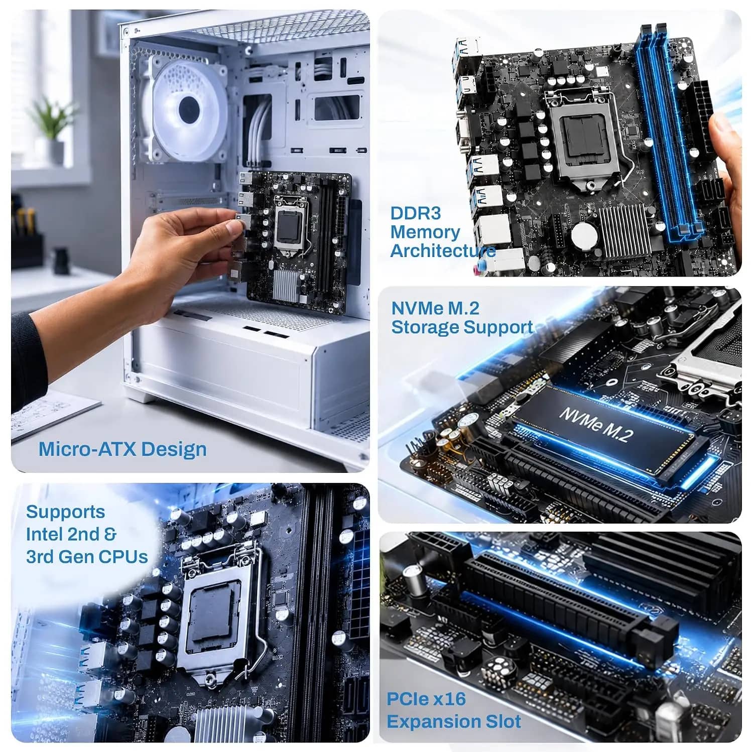 EVM H110 DDR4 Micro ATX Motherboard – LGA1151, M.2 NVMe - View 3