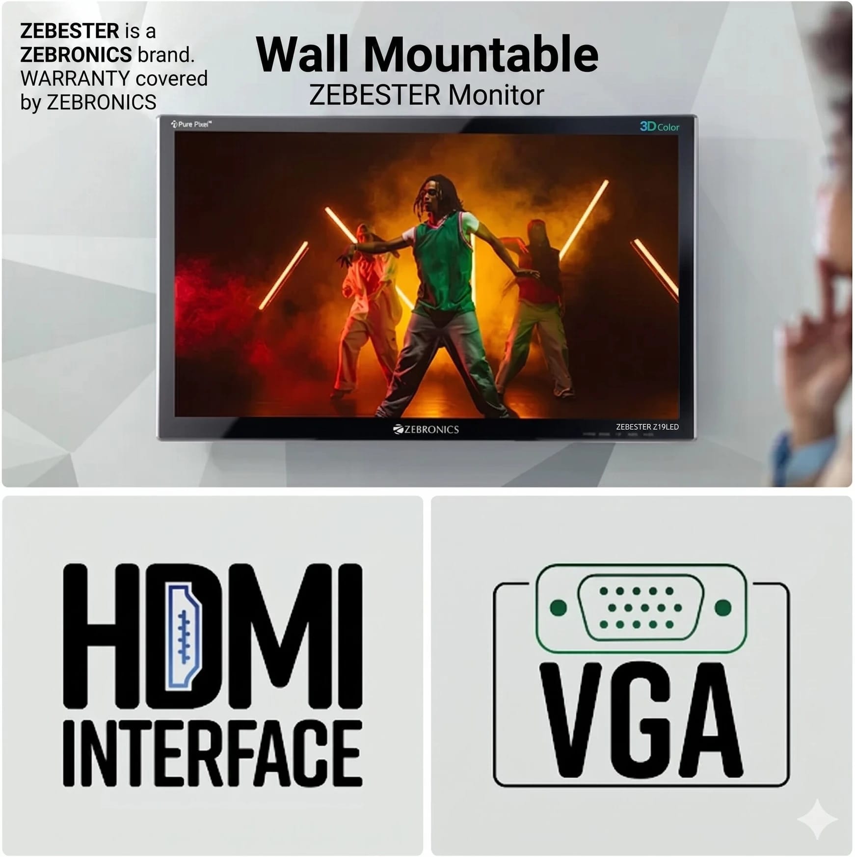 Zebronics ZEB-Z-E19HD 19-Inch HD LED Monitor | VA Panel | 60Hz | Adaptive Sync - Image 3