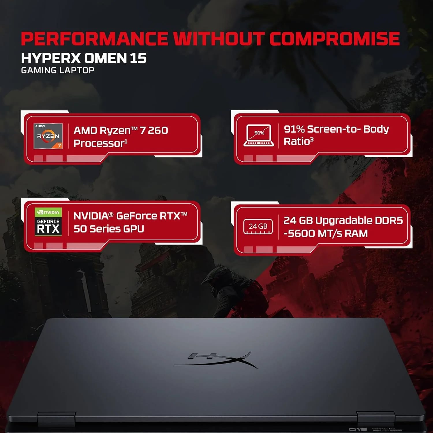 HP HyperX OMEN 15 AI Gaming Laptop – Ryzen 7 260, RTX 5050 8GB, 24GB DDR5, 1TB SSD - Image 3