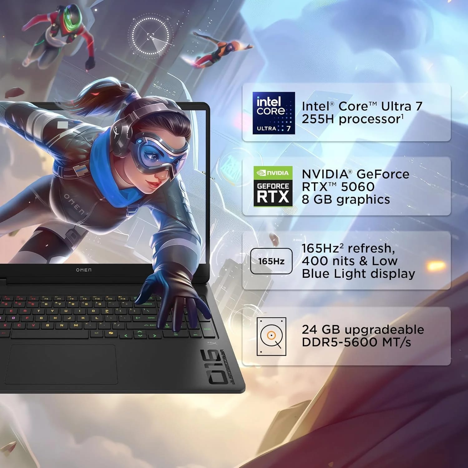 HP Omen 16 SmartChoice Gaming Laptop – Core Ultra 7 255H, RTX 5060 8GB, 24GB DDR5, 1TB SSD - Image 10