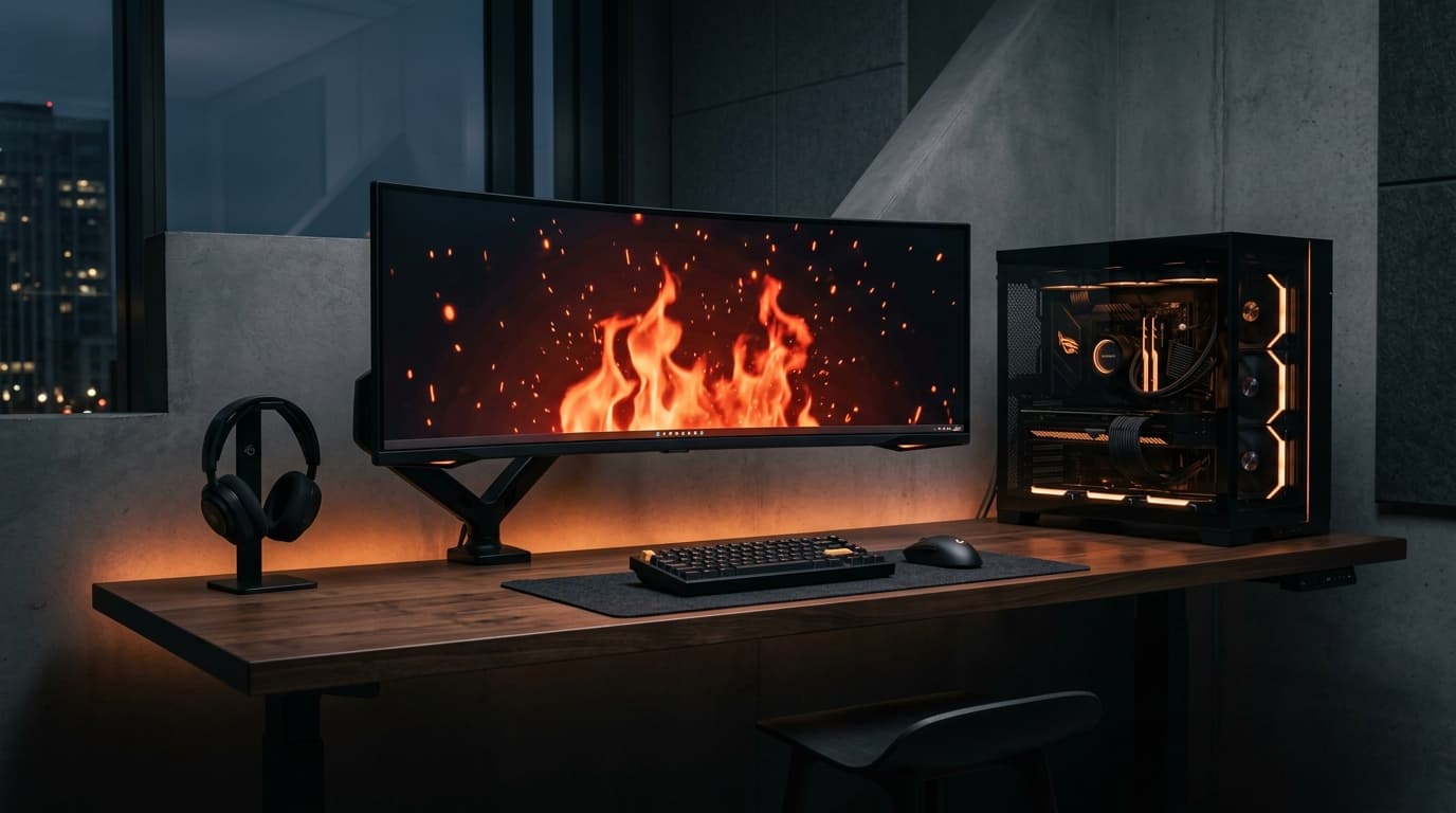 IronHawk custom liquid-cooled gaming battlestation with ultra-wide display