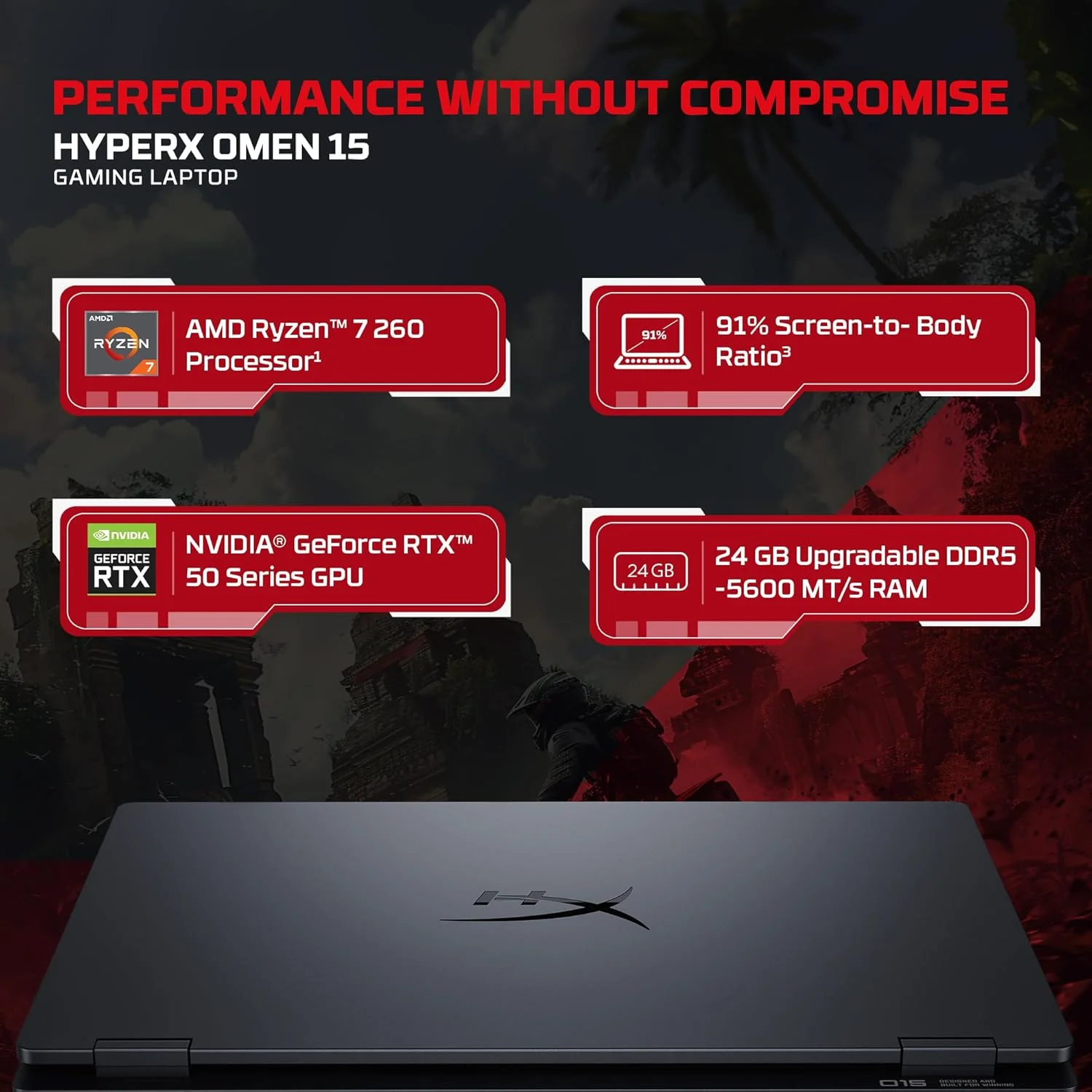HP HyperX OMEN 15 AI Gaming Laptop – Ryzen 7 260, RTX 5050 8GB, 24GB DDR5, 1TB SSD - Image 3