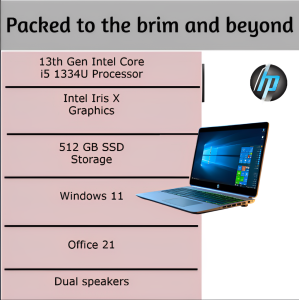 HP 15, 13th Gen Intel Core i5-1334U, 16GB DDR4, 512GB SSD, (Win 11, Office 21, Silver, 1.59kg), Anti-Glare, 15.6-inch(39.6cm) FHD Laptop, Iris Xe Graphics, FHD Camera, Backlit KB, fd0316TU/fd0315TU
