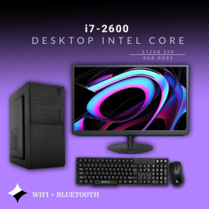 Desktop Intel Core i7-2600 | 8GB DDR3 | 512GB SSD | 19 inch Monitor | Windows 11 with MS Office 2021 | Wifi + Bluetooth