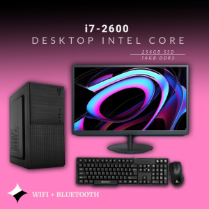 Desktop Intel Core i7-2600 | 16GB DDR3 | 256GB SSD | 19 inch Monitor | Windows 11 with MS Office 2021 | Wifi + Bluetooth