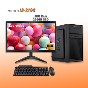 Zebronics Desktop Intel Core i3-2100 | 8GB Ram | 256GB SSD | Windows 11 with MS Office 2021 | Wifi+Bluetooth