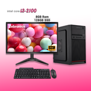 Zebronics Desktop Intel Core i3-2100 | 8GB Ram | 128GB SSD | Windows 11 with MS Office 2021 | Wifi+Bluetooth