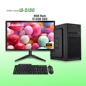 Zebronics Desktop Intel Core i3-2100 | 8GB Ram | 512GB SSD | Windows 11 with MS Office 2021 | Wifi+Bluetooth
