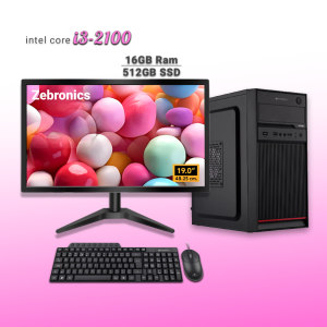 Zebronics Desktop Intel Core i3-2100 | 16GB Ram | 512GB SSD | Windows 11 with MS Office 2021 | Wifi+Bluetooth