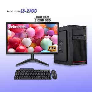 Desktop Intel Core i3-2100/8GB Ram DDR3/512GB SSD/Keyboard and Mouse/19 Inch Monitor/Windows 11 with MS Office 2021