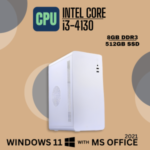 Fusionit White CPU Intel Core i3-4130 | 8GB DDR3 | 512GB SSD | Windows 11 with MS Office 2021