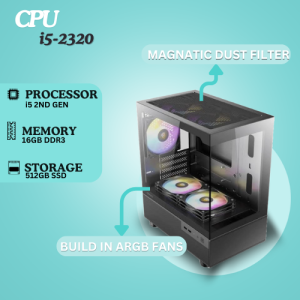 Fusionit Desktop PC Intel Core i5-2320 | 16GB DDR3 | 512GB SSD | Windows 11 with MS Office 2021 | 22 inch Monitor