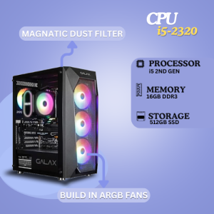 Fusionit Desktop PC Intel Core i5-2320 | 16GB DDR3 | 512GB SSD | Windows 11 with MS Office 2021 | 22 inch Monitor