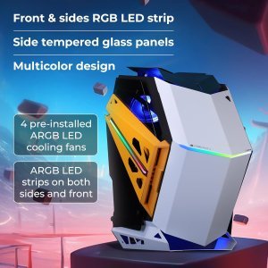 EBRONICS Phantom Mid-Tower Premium Gaming Cabinet ATX/mATX/Mini ITX, 2X 120mm Top + 2X 120mm Rear Fan, ARGB Inner Glow,RGB LED Control