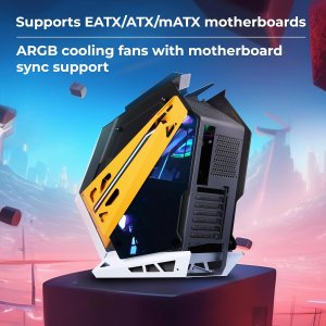 EBRONICS Phantom Mid-Tower Premium Gaming Cabinet ATX/mATX/Mini ITX, 2X 120mm Top + 2X 120mm Rear Fan, ARGB Inner Glow,RGB LED Control