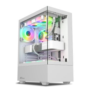 Ant Value CV100 Mid-Tower Computer Case/Gaming Cabinet – White | Support ATX, M-ATX, ITX | Pre-Installed 2 Top & 1 Rear Rainbow Fans