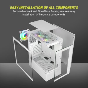 Ant Value CV100 Mid-Tower Computer Case/Gaming Cabinet – White | Support ATX, M-ATX, ITX | Pre-Installed 2 Top & 1 Rear Rainbow Fans