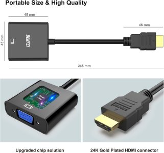 HDMI to VGA Adapter (Male to Female) Compatible for Computer, Projector, HDTV, Desktop, Laptop, PC, Monitor