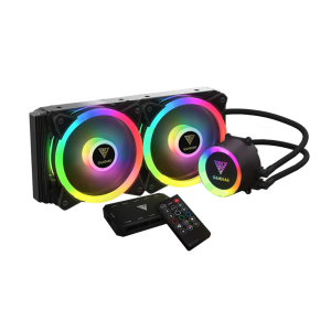 Gamdias CPU Liquid Cooler 240mm RGB for Gaming PC, Computers with 2 PWM Dual Ring RGB Fans, AIO Lighting Cooling Kit, All-in-One CPU Water Cooler with Radiator, Remote and Hub