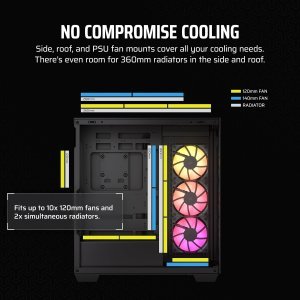 CORSAIR 3500X ARGB Mid-Tower ATX Dual Chamber PC Case – Panoramic Tempered Glass – Reverse Connection Motherboard Compatible – 3X CORSAIR RS120 ARGB Fans Included – Black