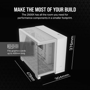CORSAIR 2500X Small-Tower mATX Dual Chamber PC Case – Panoramic Tempered Glass – Reverse Connection Motherboard Compatible – No Fans Included – White