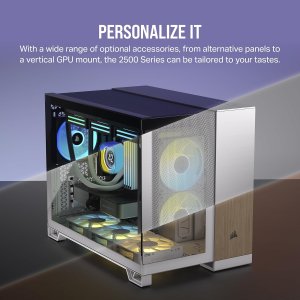 CORSAIR 2500X Small-Tower mATX Dual Chamber PC Case – Panoramic Tempered Glass – Reverse Connection Motherboard Compatible – No Fans Included – White
