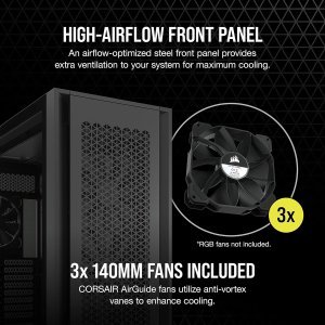 Corsair 7000D Airflow Full-Tower ATX Computer Case/Gaming Cabinet - Black | Support - Mini-ITX, Micro-ATX, ATX, E-ATX | Included Three CORSAIR AirGuide Fans - CC-9011218-WW