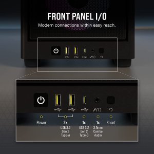 CORSAIR iCUE 2000D RGB Airflow Mini-ITX PC Case - Black - Mini-ITX Form-Factor - Steel Mesh Panels - 3X CORSAIR AF120 RGB Slim Fans Included - iCUE Lighting Node CORE Controller