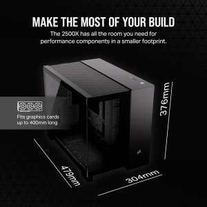 CORSAIR 2500X Small-Tower mATX Dual Chamber PC Case – Panoramic Tempered Glass – Reverse Connection Motherboard Compatible – No Fans Included – Black