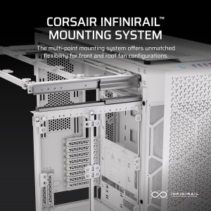 CORSAIR 9000D RGB Airflow Super-Tower PC Case - Large Interior - InfiniRail™ Fan Stand System - No Fans Included - iCUE Link System Hub Included - White