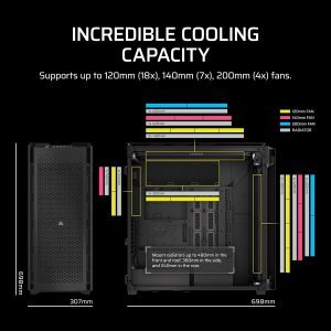 CORSAIR 9000D RGB Airflow Super-Tower PC Case - Large Interior - InfiniRail™ Fan Stand System - No Fans Included - iCUE Link System Hub Included - Black