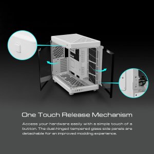 GAMDIAS NESO P1 BW RGB Dual-Chamber Panoramic Tempered Glass Computer Case with Modular Orientaton and One-Touch Open, Computer Case Full Tower for Gaming