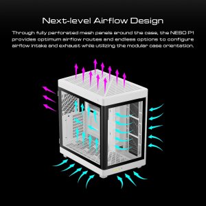 GAMDIAS NESO P1 BW RGB Dual-Chamber Panoramic Tempered Glass Computer Case with Modular Orientaton and One-Touch Open, Computer Case Full Tower for Gaming