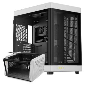 GAMDIAS NESO P1 BW RGB Dual-Chamber Panoramic Tempered Glass Computer Case with Modular Orientaton and One-Touch Open, Computer Case Full Tower for Gaming