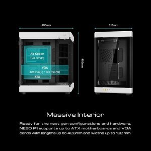 GAMDIAS NESO P1 BW RGB Dual-Chamber Panoramic Tempered Glass Computer Case with Modular Orientaton and One-Touch Open, Computer Case Full Tower for Gaming