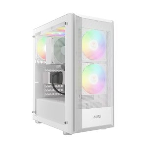GAMDIAS Aura GC6 White FINE MESH RGB MID-Tower CASE/Gaming Cabinet | 3 Built-in 120mm ARGB Fans,Supports Mini-ITX, Micro-ATX, and ATX,AIO Support Front:360mm / Rear:120mm