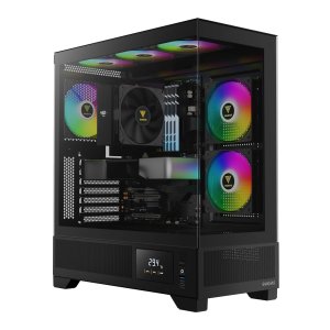 GAMDIAS Atlas M1, Mid Tower Gaming PC Case w/Display, ATX Tempered Glass PC Case, 3x120mm ARGB PWM Fans, Up to RTX GPU/VGA 410mm & 360mm AIO/Radiator & 6x120mm Fans & 160mm CPU Cooler - Black