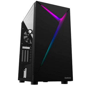 GAMDIAS Argus E4 Mid Tower PC Cabinet with RGB Light Strips at Front and Panoramic Tempered Glass Panel colour-dark black