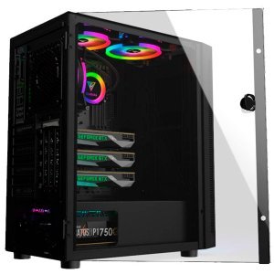 GAMDIAS Argus E4 Mid Tower PC Cabinet with RGB Light Strips at Front and Panoramic Tempered Glass Panel colour-dark black