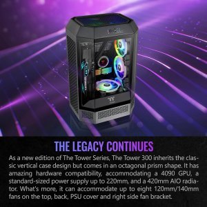 Thermaltake Tempered Tower 300 - Black Micro ATX Case, 2 X 140Mm CT Fan Included; Radiator Bracket Up to 420Mm; Optional Chassis Bracket Kit Allows Horizontal Viewing; CA-1Y4-00S1WN-00;