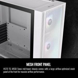 Thermaltake H570 TG ARGB Snow ATX Tempered Glass Mid Tower Computer Chassis with Three 120mm ARGB Lite Front Fan & Mesh Front Panel ‎CA-1T9-00M6WN-01