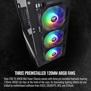 Thermaltake View 200 TG ARGB Motherboard Sync ATX Tempered Glass Mid Tower Computer Case with 3x120mm Front ARGB Fan, CA-1X3-00M1WN-00
