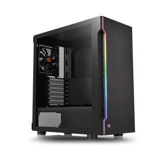 Thermaltake H200 Tempered Glass RGB Light Strip ATX Mid Tower Case with One 120mm Rear Fan Pre-Installed CA-1M3-00M1WN-00, Window, RGB