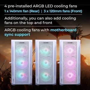 ZEBRONICS Ronin Mid-Tower Premium Gaming Cabinet EATX/ATX/mATX,3X 120mm Front + 1x 120mm Rear Fan,ARGB Inner Glow,RGB LED Control,Tempered Glass Side Panel,USB 3.0, Magnetic Dust Filter