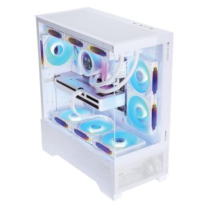 ZEBRONICS Atlas Premium Gaming Cabinet/Case, Mid-Tower, Supports ATX | mATX, 3X Center Infinity ARGB Fans, AIO Upto 360mm, Front + Side Tempered Glass, Type C + USB 3.0 (White)