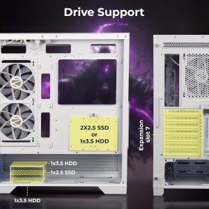 ZEBRONICS Atlas Premium Gaming Cabinet/Case, Mid-Tower, Supports ATX | mATX, 3X Center Infinity ARGB Fans, AIO Upto 360mm, Front + Side Tempered Glass, Type C + USB 3.0 (White)