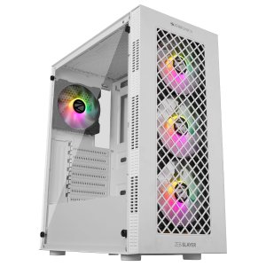 ZEBRONICS Slayer Mid-Tower Premium Gaming Cabinet ATX/MicroATX/Mini ITX, 3X 120mm Front + 1x 120mm Rear Fan, Halo Glow Ring RGB Fans, RGB LED Modes, Tempered Glass Side Panel, USB 3.0