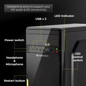 ZEBRONICS Flow Cabinet/Case, Mini-Tower, Supports mATX | ITX, 80mm Cooling Fan, Front Panel Multicolor LED Strip, ODD Support, USB 3.0, 3X USB