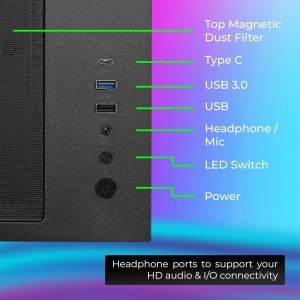 ZEBRONICS Argo Cube Form Factor Gaming Cabinet with Micro ATX, ITX, 2X 120mm Side + 120mm Rear Fan (ARGB Inner Glow), Tempered Glass Front & Side Panel, Type C(Black)