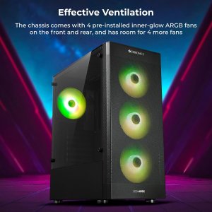 ZEBRONICS APEX Premium Gaming Cabinet/Case, Full-Tower, Supports E-ATX | ATX | mATX | ITX, AIO Upto 360mm, 4 Built-in ARGB Fans, Tempered Glass, USB 3.0, Magnetic Dust Filter
